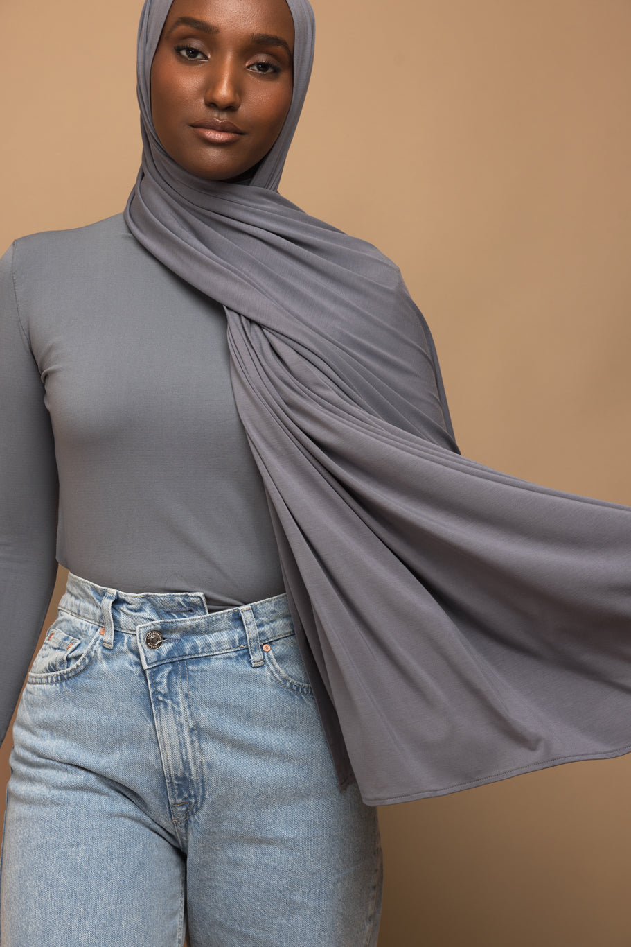 Bamboo Ribbed Jersey Hijab - Grey